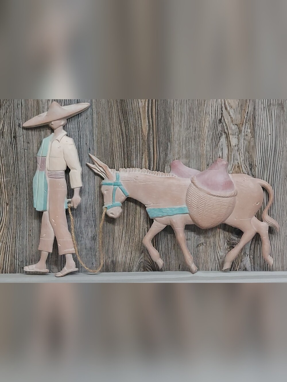 Vintage Mid-Century Modern Cast Metal Southwestern Hombre & Burro Wall Plaques